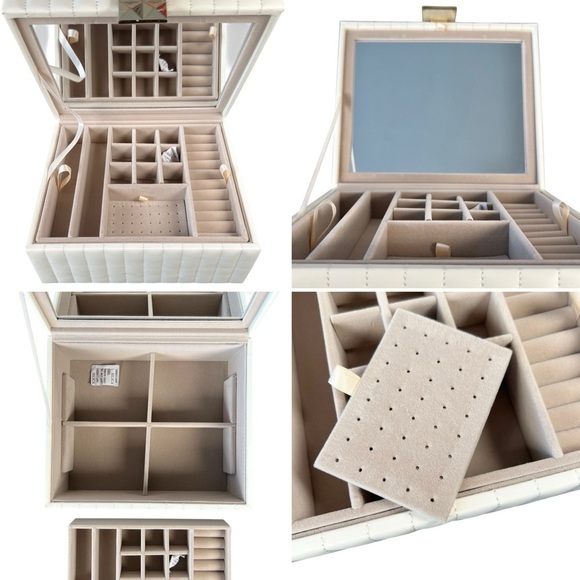 Large Jewelry Box with 2 Tiers, Mirror, Organizer, Removable Tray - Picture 7 of 8